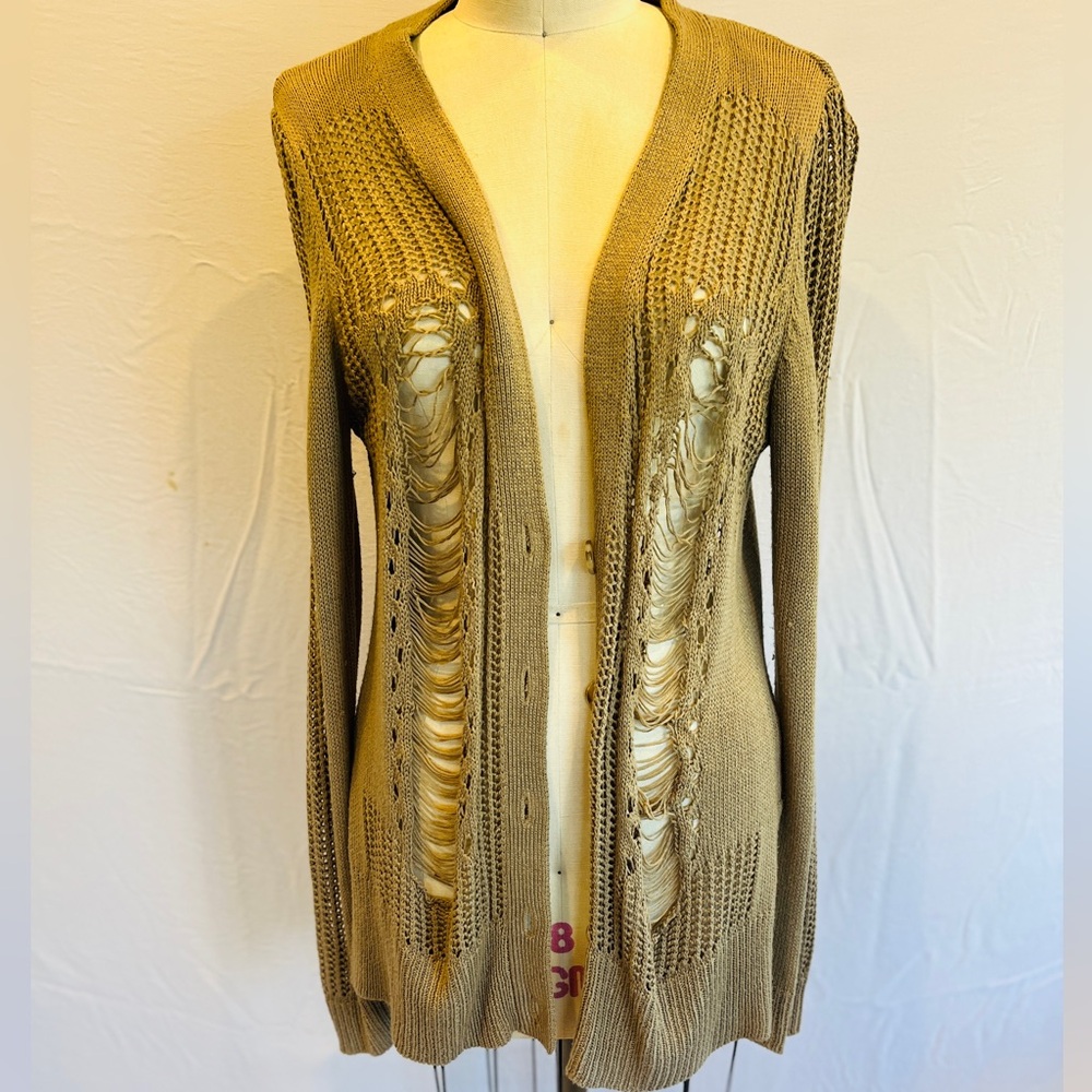 Foreign Exchange Tan Cardigan with Intricate Design